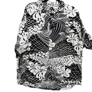 Jams World Hawaiian Shirt Mens XL Black White‎ Hibiscus Walk Aloha